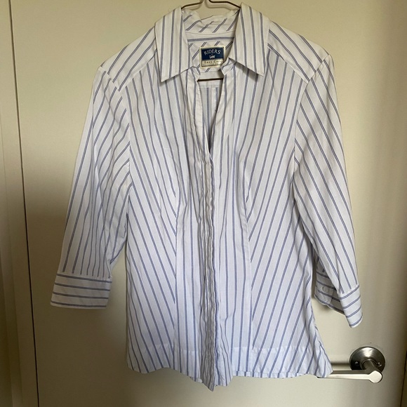 Ladies white blouse with purple pin stripe - Picture 1 of 1